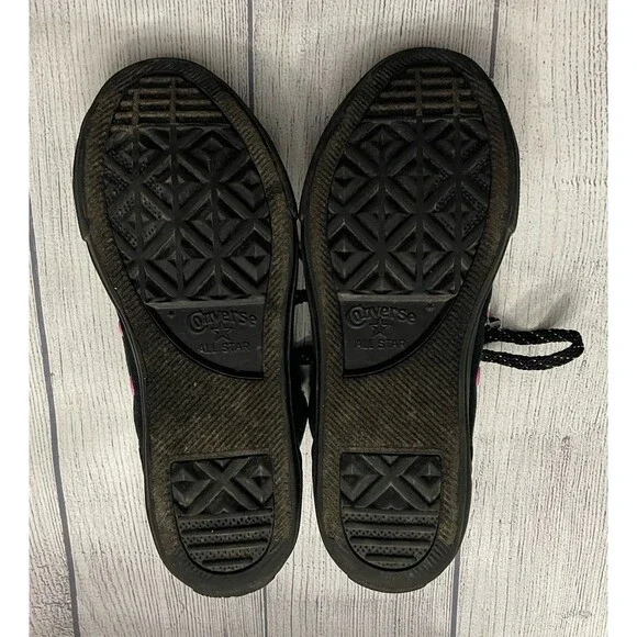 Black & Pink Converse All Stars Girl Mid Top Shoes, Size Youth 2 - Picture 4 of 4